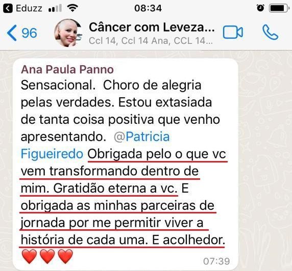 Mensagem de uma aluna