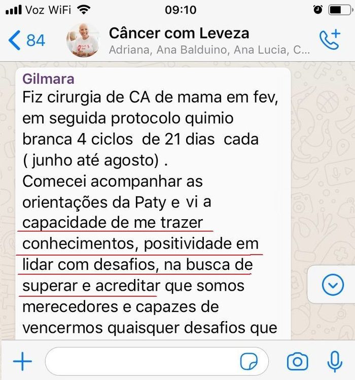 Mensagem de uma aluna