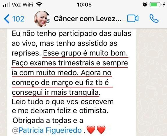Mensagem de uma aluna