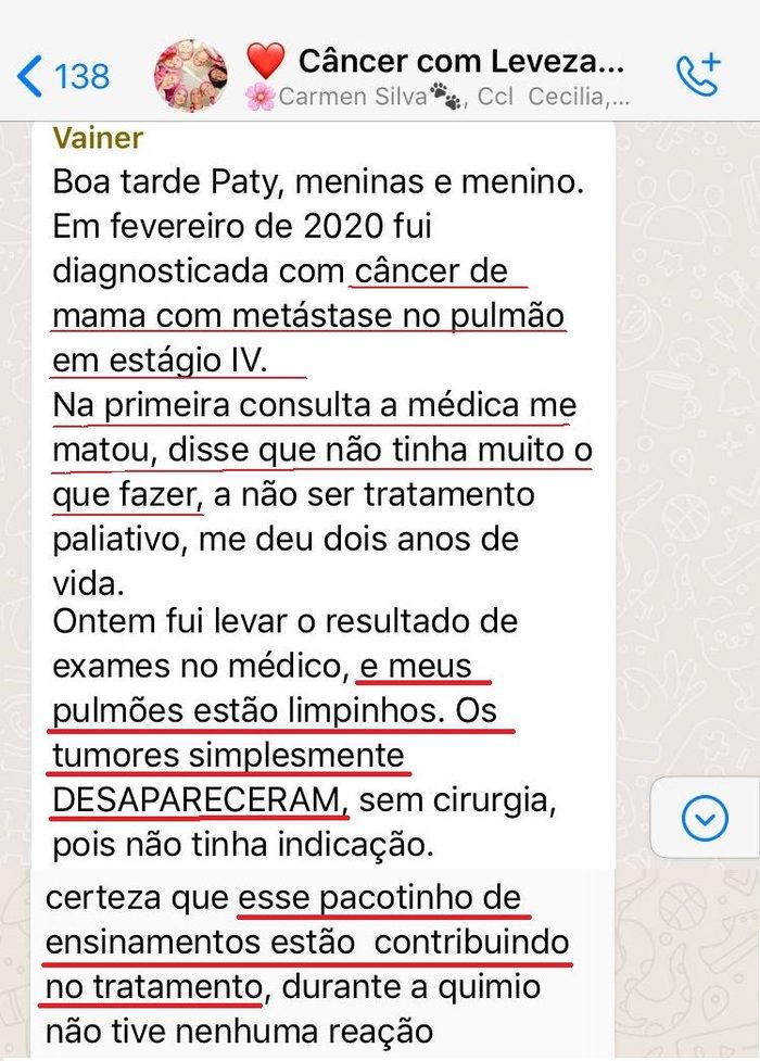 Mensagem de uma aluna